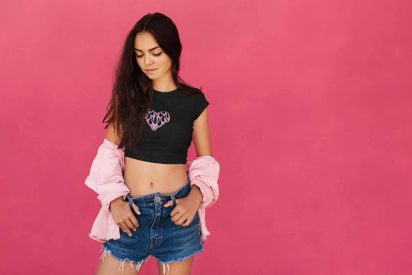 Fire Pink Heart Crop Top