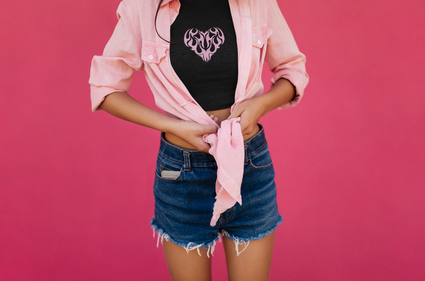 Fire Pink Heart Crop Top